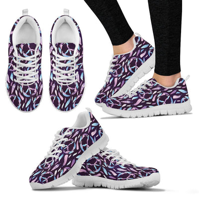 Peace Sign Feather Design Print Women Sneakers Shoes