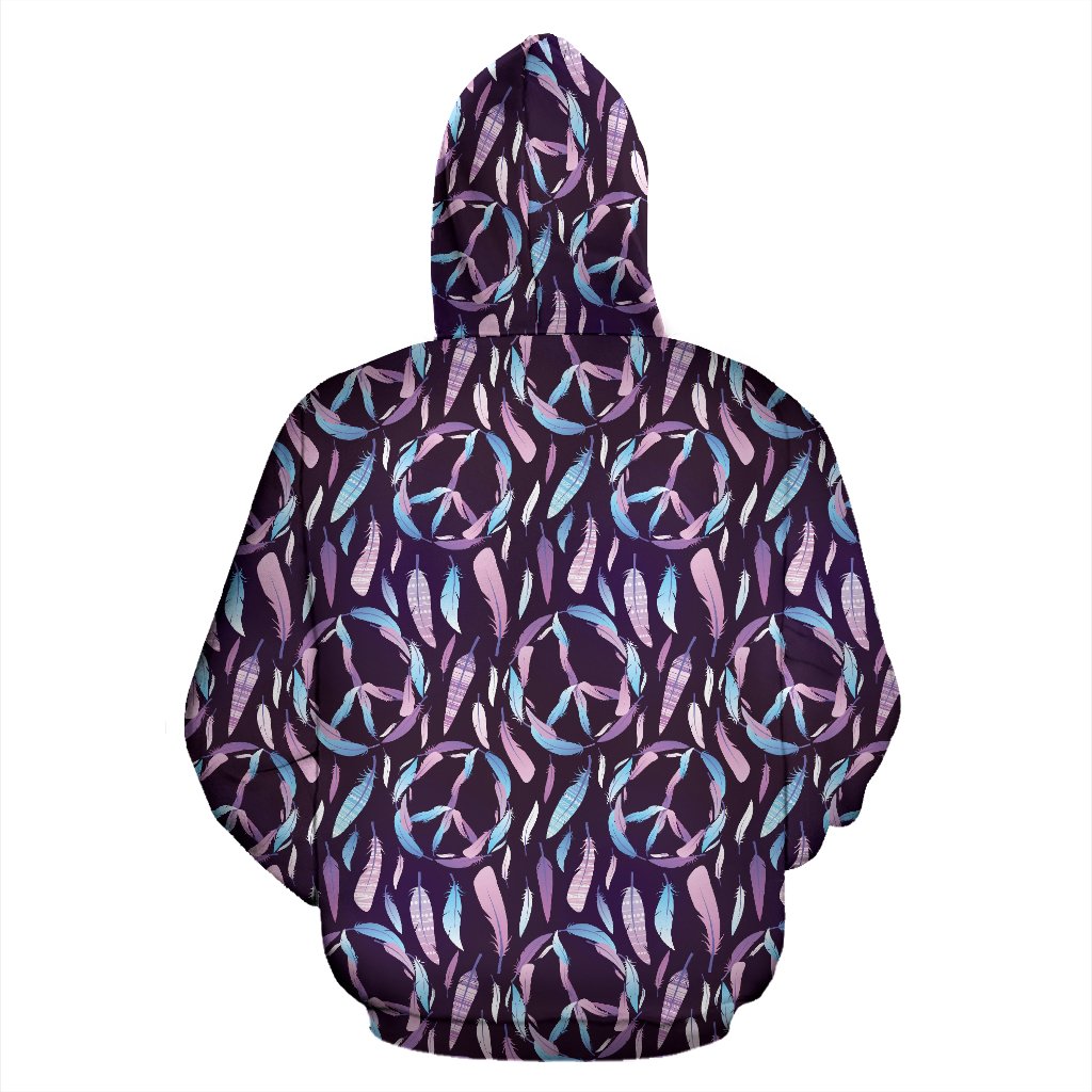 Peace Sign Feather Design Print Zip Up Hoodie