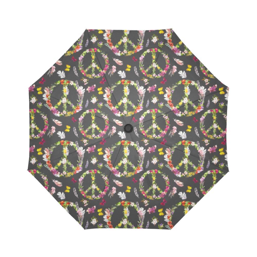 Peace Sign flowers Design Print Automatic Foldable Umbrella
