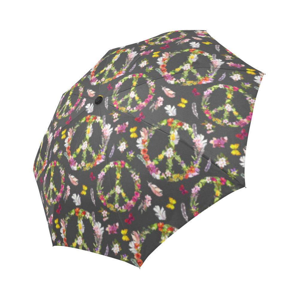 Peace Sign flowers Design Print Automatic Foldable Umbrella