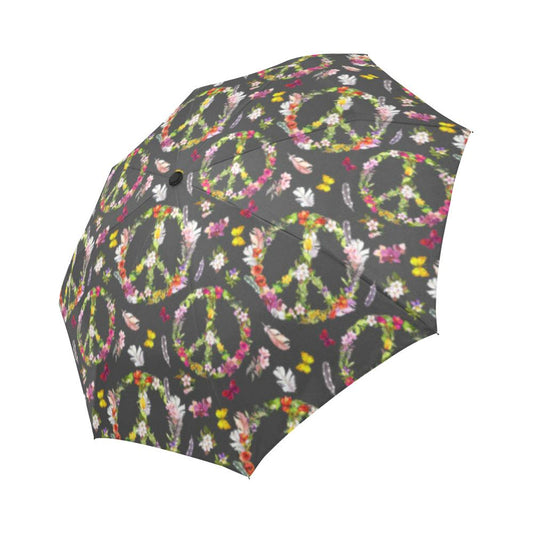Peace Sign flowers Design Print Automatic Foldable Umbrella