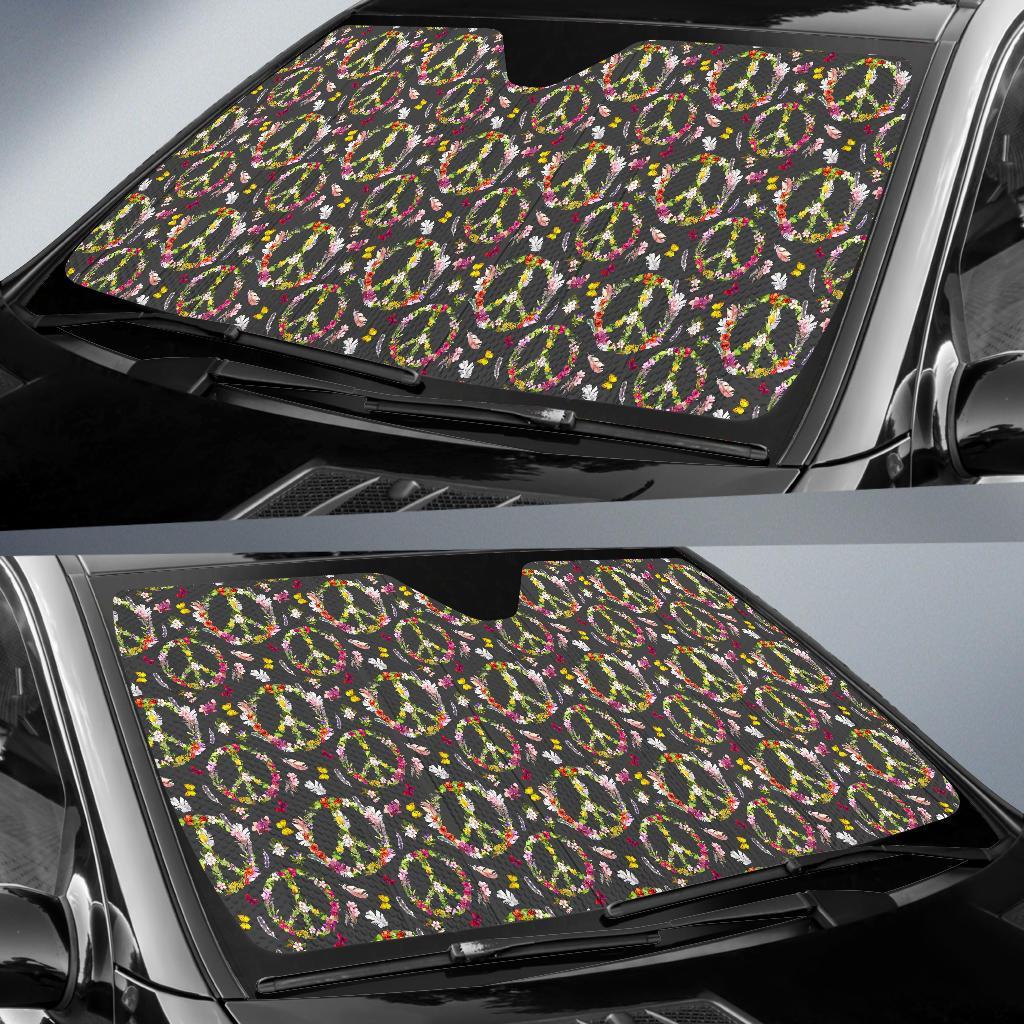 Peace Sign Flowers Design Print Car Sun Shade For Windshield