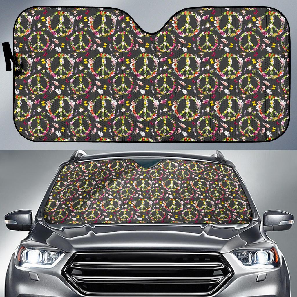 Peace Sign Flowers Design Print Car Sun Shade For Windshield