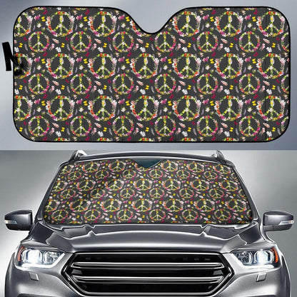 Peace Sign Flowers Design Print Car Sun Shade For Windshield