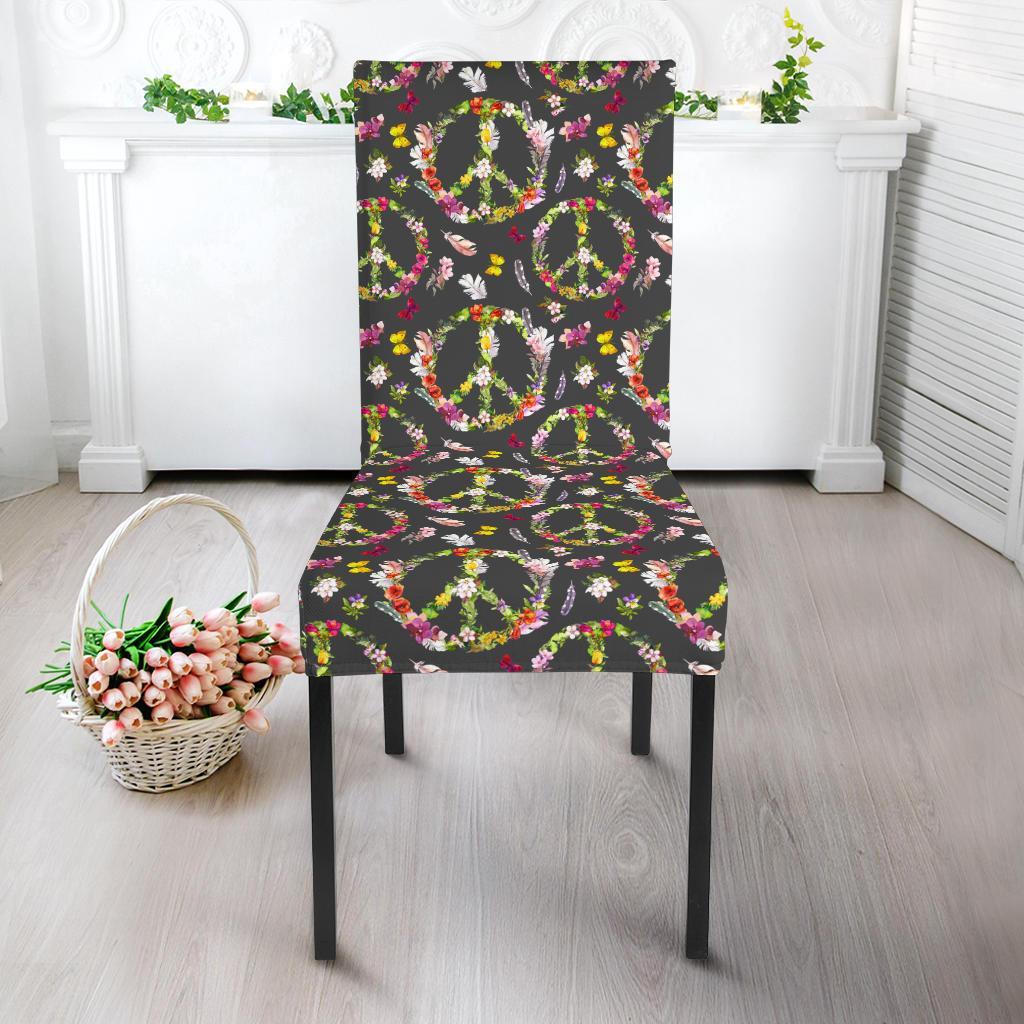 Peace Sign flowers Design Print Dining Chair Slipcover-JTAMIGO.COM