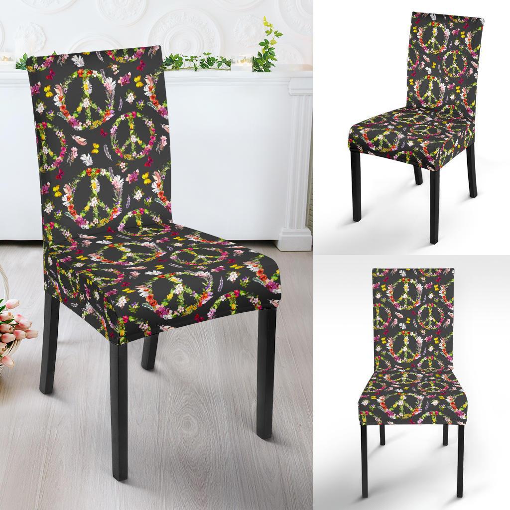 Peace Sign flowers Design Print Dining Chair Slipcover-JTAMIGO.COM