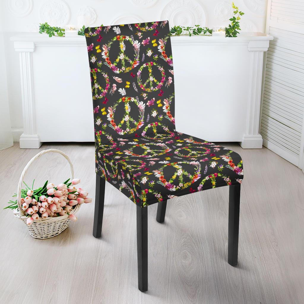 Peace Sign flowers Design Print Dining Chair Slipcover-JTAMIGO.COM