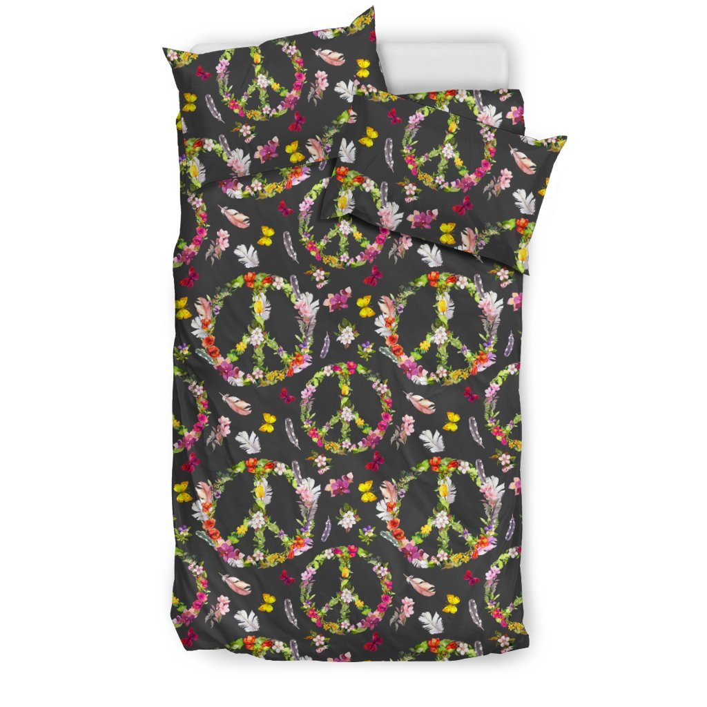Peace Sign Flowers Design Print Duvet Cover Bedding Set