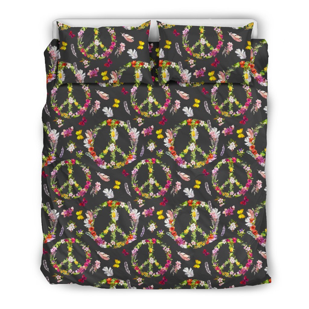 Peace Sign Flowers Design Print Duvet Cover Bedding Set
