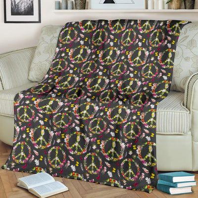 Peace Sign Flowers Design Print Fleece Blanket