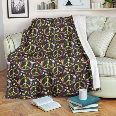 Peace Sign Flowers Design Print Fleece Blanket