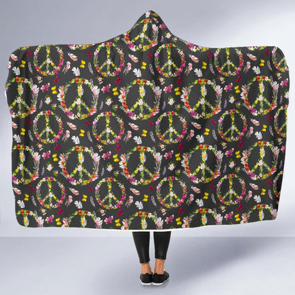 Peace Sign flowers Design Print Hooded Blanket-JTAMIGO.COM