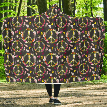 Peace Sign flowers Design Print Hooded Blanket-JTAMIGO.COM
