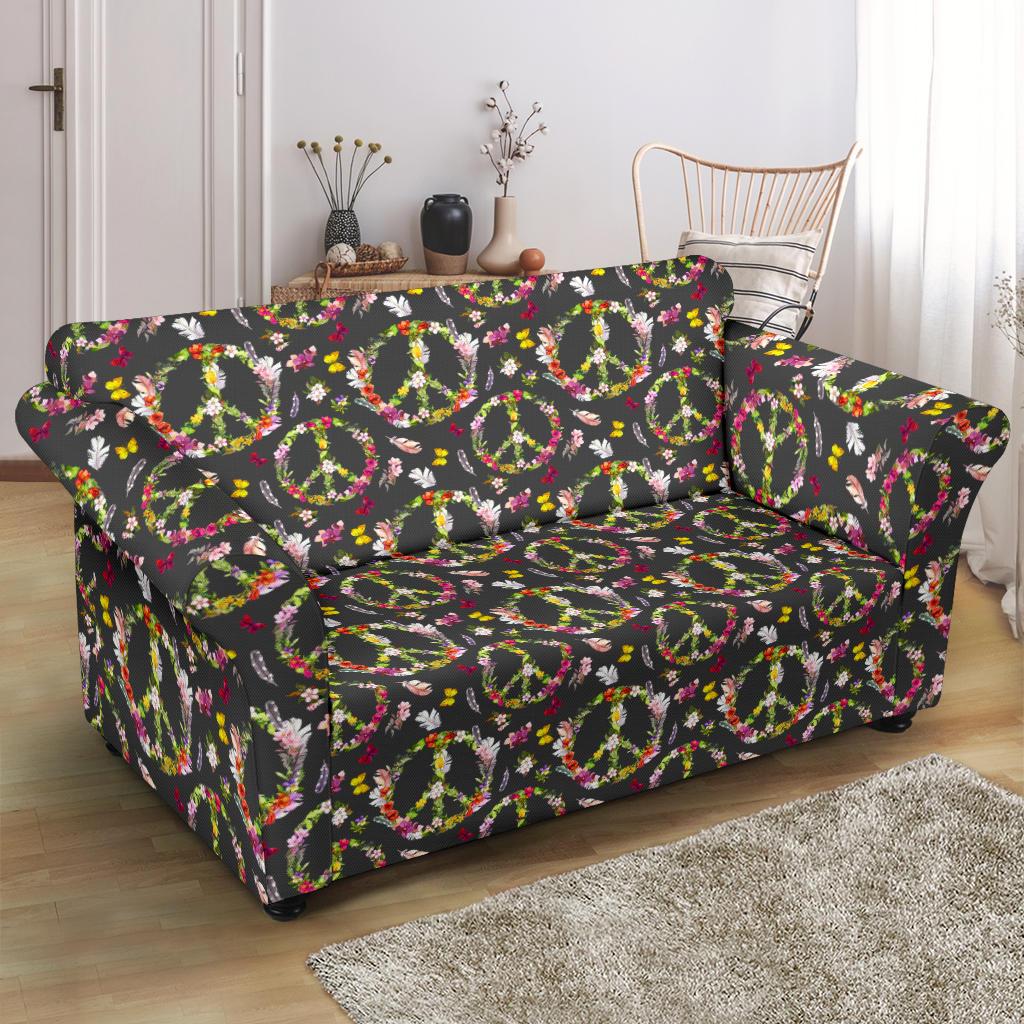 Peace Sign flowers Design Print Loveseat Slipcover-JTAMIGO.COM