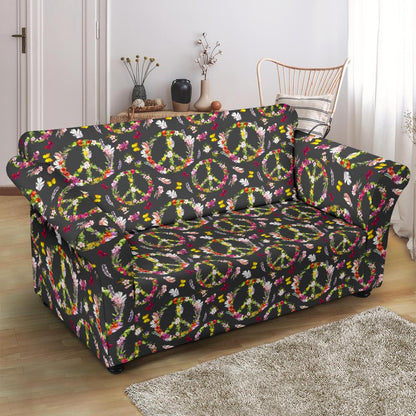 Peace Sign flowers Design Print Loveseat Slipcover-JTAMIGO.COM