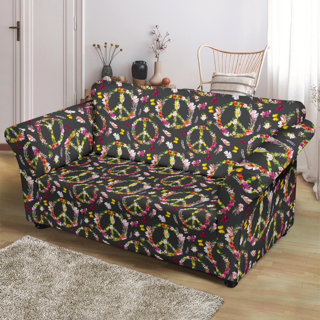 Peace Sign flowers Design Print Loveseat Slipcover-JTAMIGO.COM
