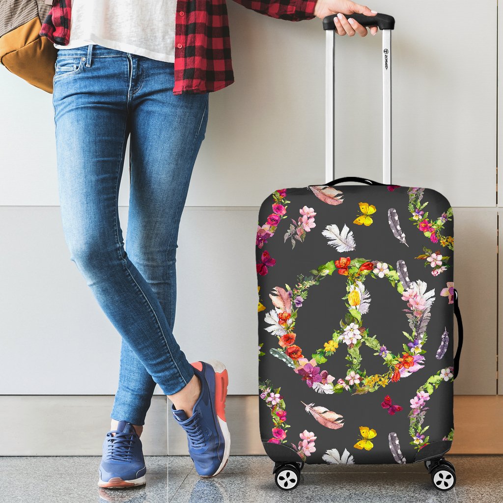 Peace Sign Flowers Design Print Luggage Cover Protector