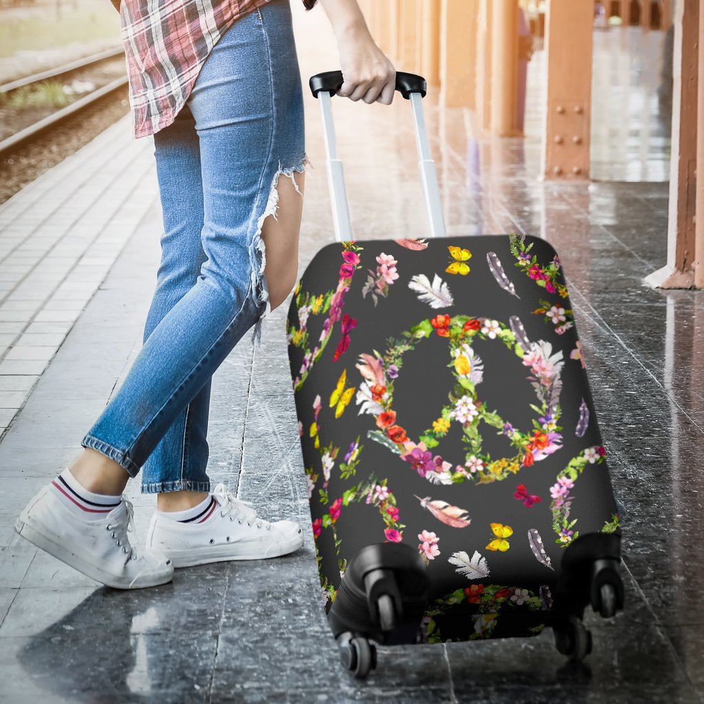 Peace Sign Flowers Design Print Luggage Cover Protector