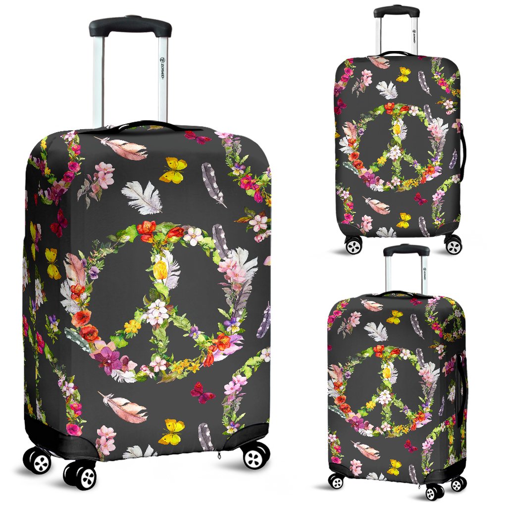 Peace Sign Flowers Design Print Luggage Cover Protector