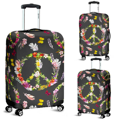 Peace Sign Flowers Design Print Luggage Cover Protector