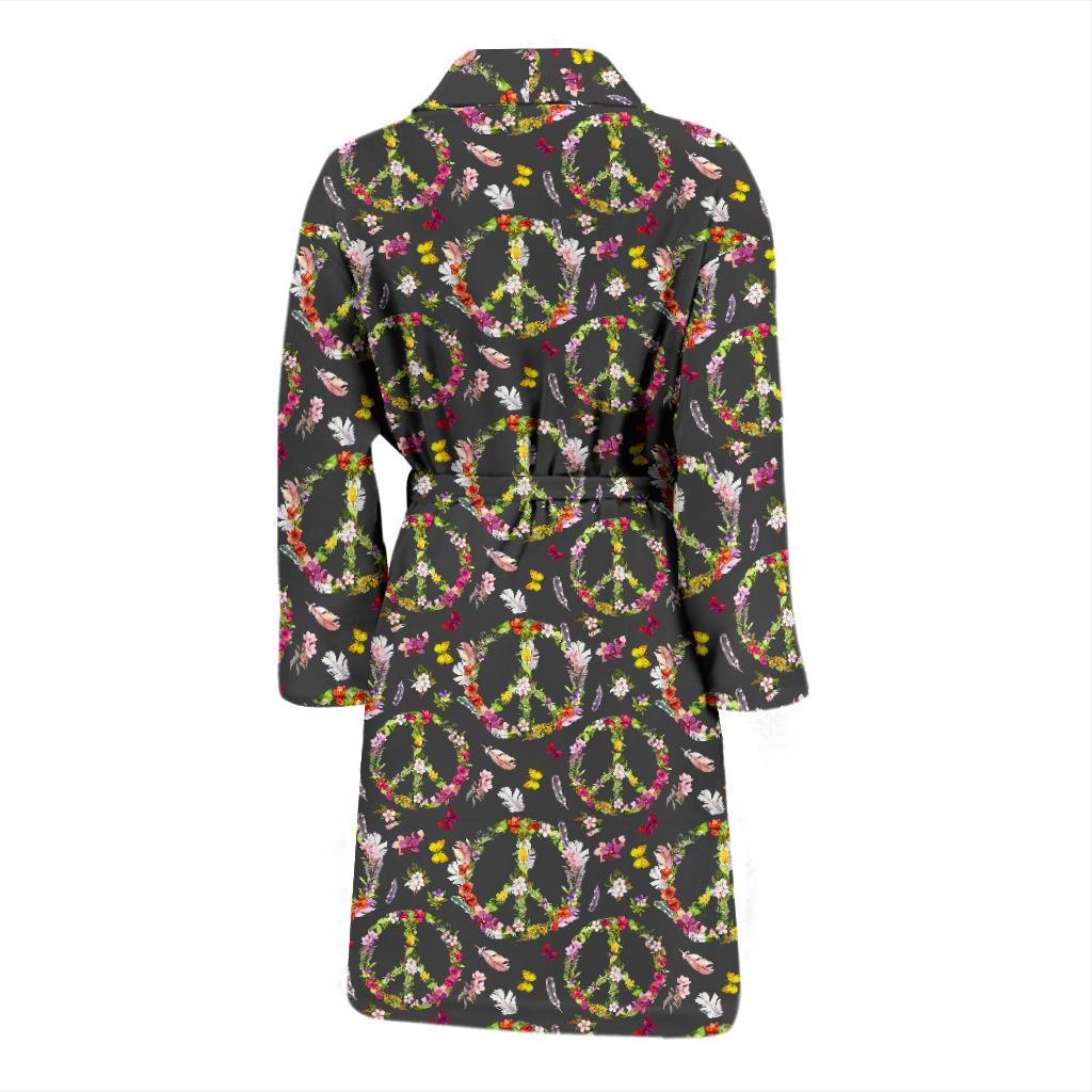 Peace Sign flowers Design Print Men Bath Robe-JTAMIGO.COM