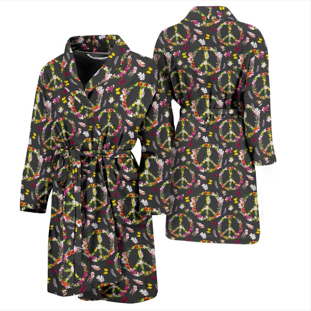 Peace Sign flowers Design Print Men Bath Robe-JTAMIGO.COM