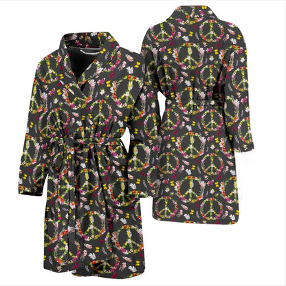 Peace Sign flowers Design Print Men Bath Robe-JTAMIGO.COM