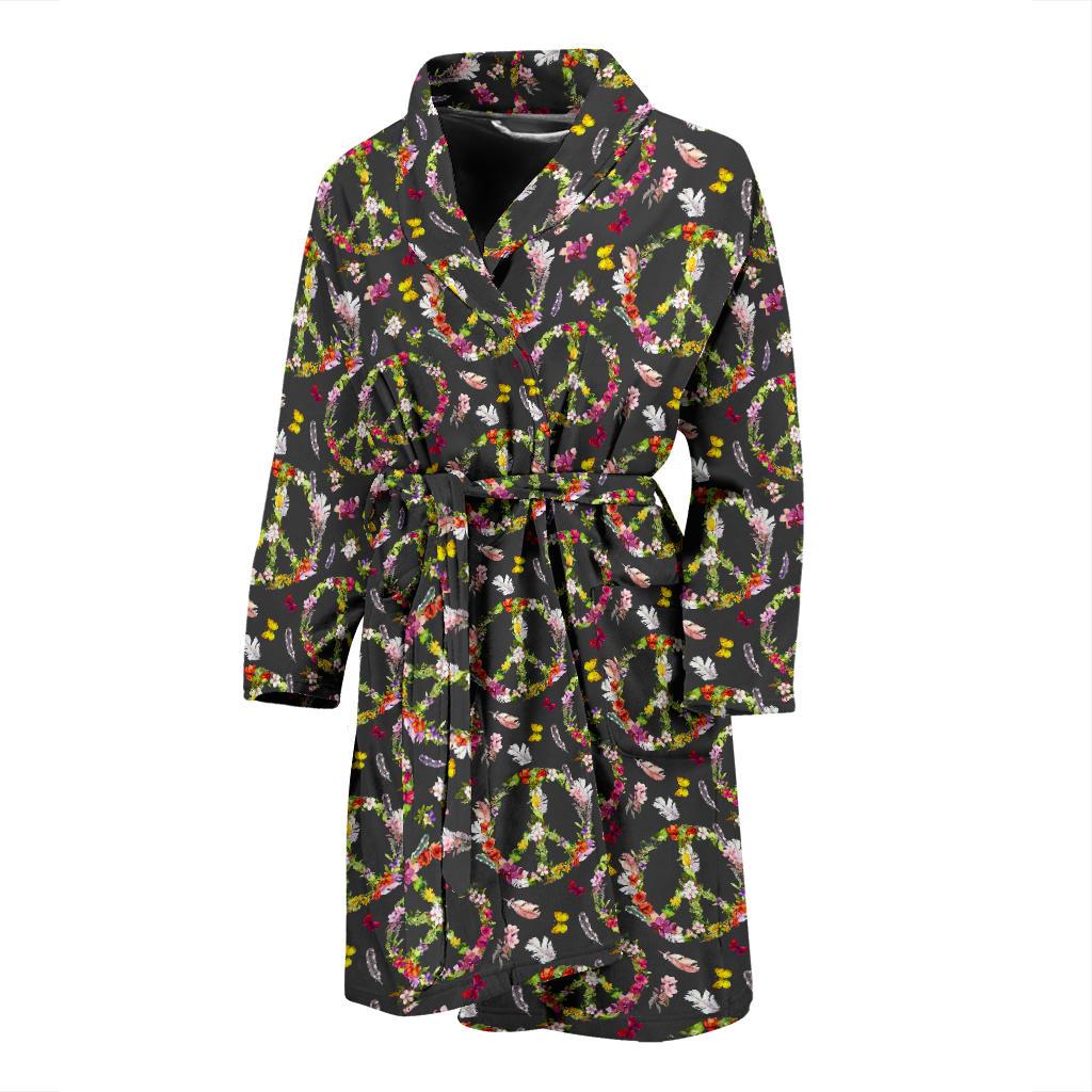 Peace Sign flowers Design Print Men Bath Robe-JTAMIGO.COM