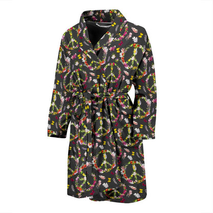Peace Sign flowers Design Print Men Bath Robe-JTAMIGO.COM