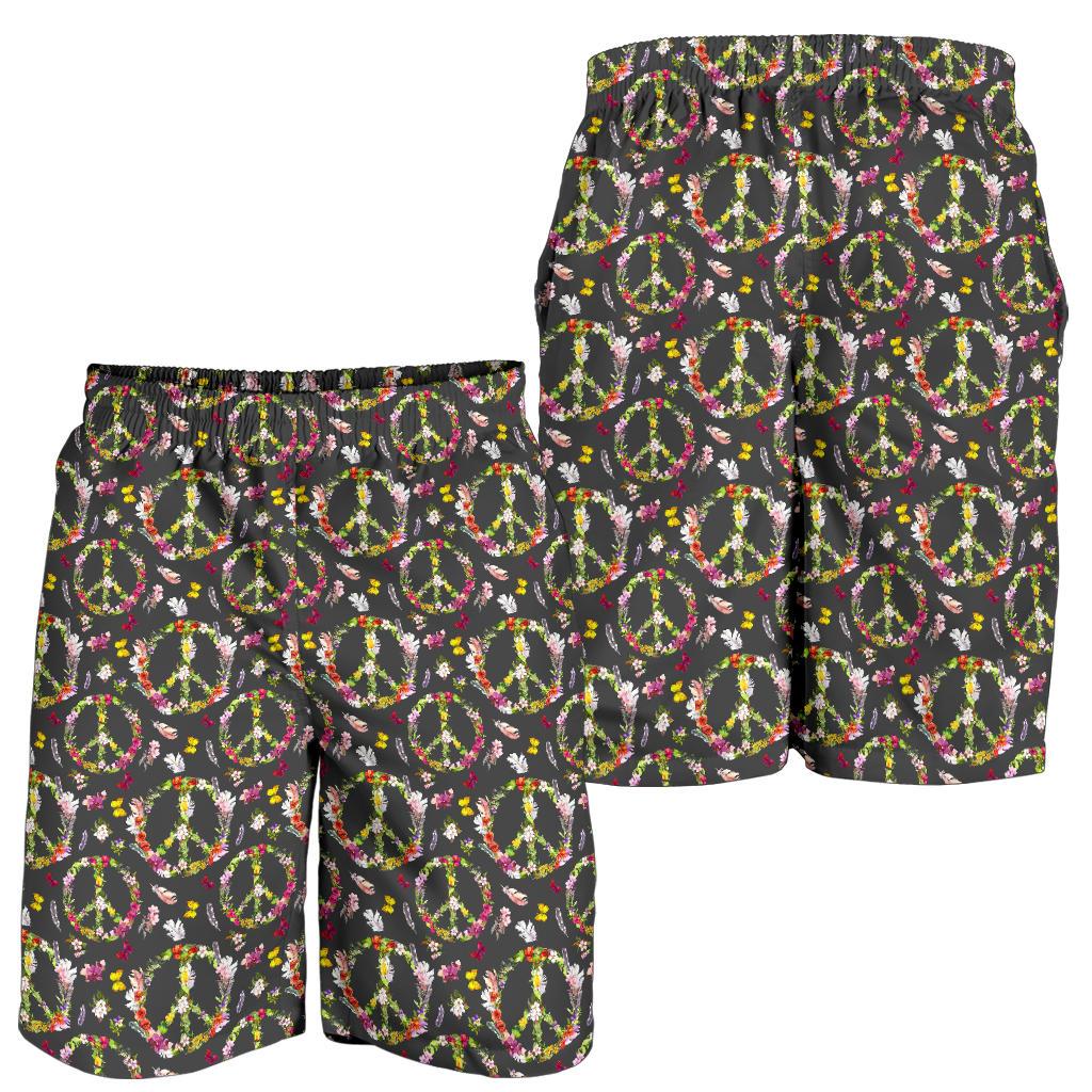 Peace Sign flowers Design Print Mens Shorts-JTAMIGO.COM