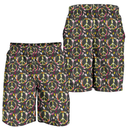 Peace Sign flowers Design Print Mens Shorts-JTAMIGO.COM