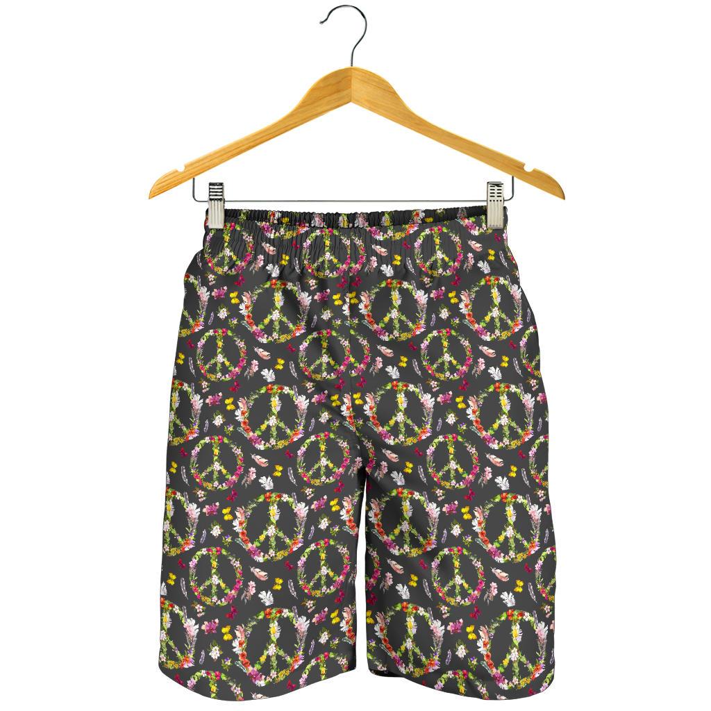 Peace Sign flowers Design Print Mens Shorts-JTAMIGO.COM