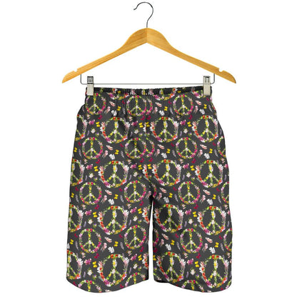 Peace Sign flowers Design Print Mens Shorts-JTAMIGO.COM