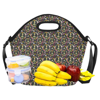 Peace Sign flowers Design Print Neoprene Lunch Bag (Model 1669)(Large)-JTAMIGO.COM