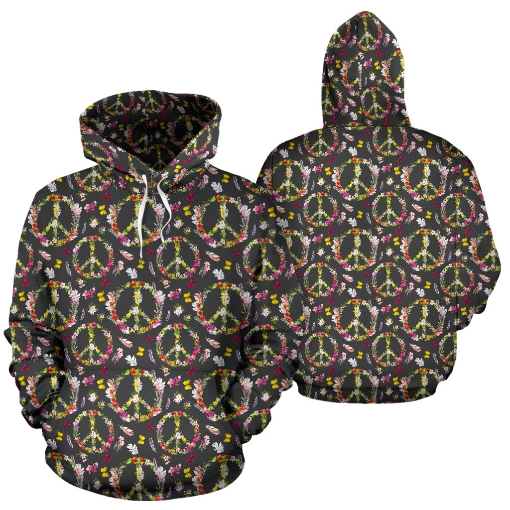 Peace Sign flowers Design Print Pullover Hoodie