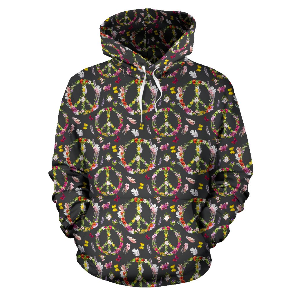 Peace Sign flowers Design Print Pullover Hoodie