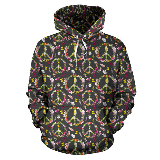 Peace Sign flowers Design Print Pullover Hoodie