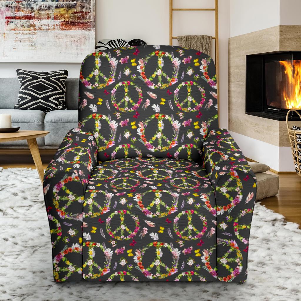 Peace Sign flowers Design Print Single Sofa Slipcover -JTAMIGO.COM