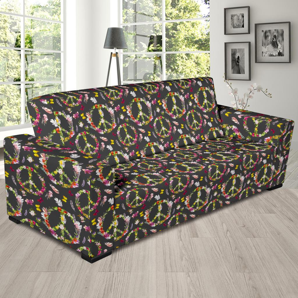 Peace Sign flowers Design Print Sofa Slipcover-JTAMIGO.COM