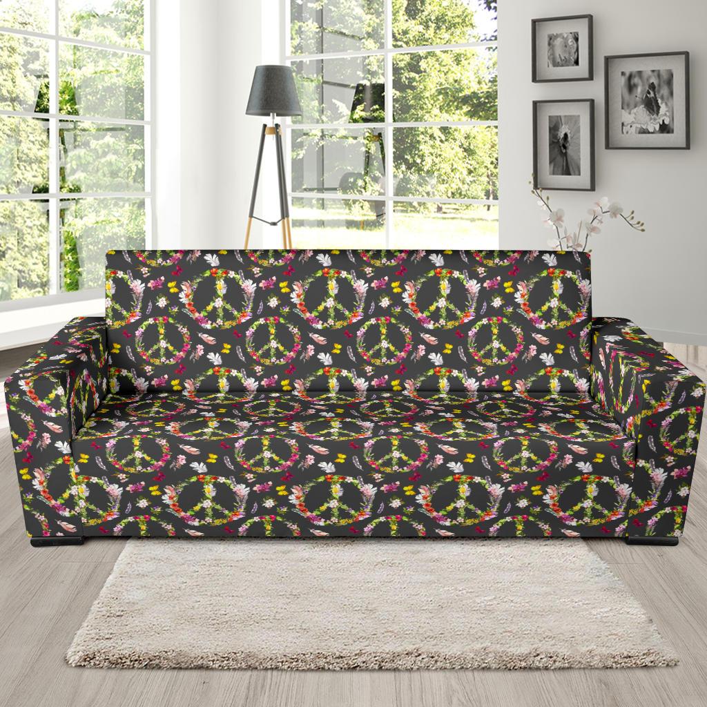 Peace Sign flowers Design Print Sofa Slipcover-JTAMIGO.COM