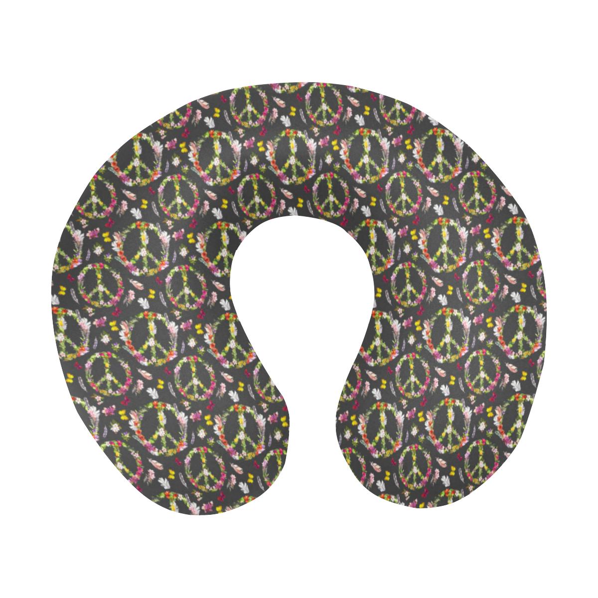 Peace Sign flowers Design Print U-Shaped Travel Neck Pillow-JTAMIGO.COM