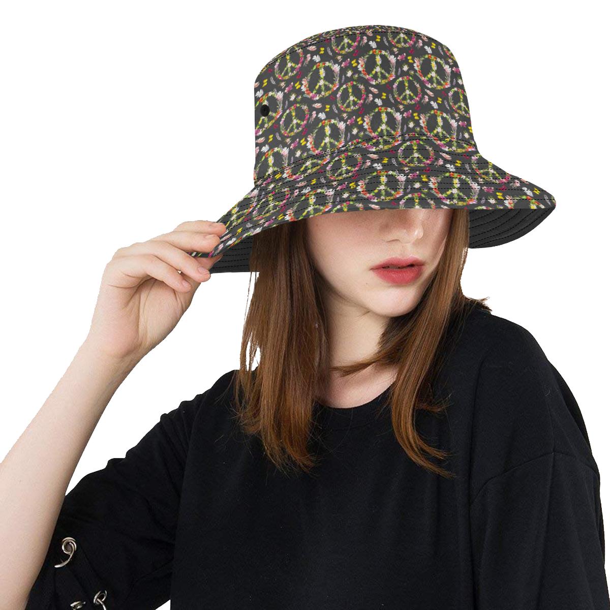 Peace Sign flowers Design Print Unisex Bucket Hat