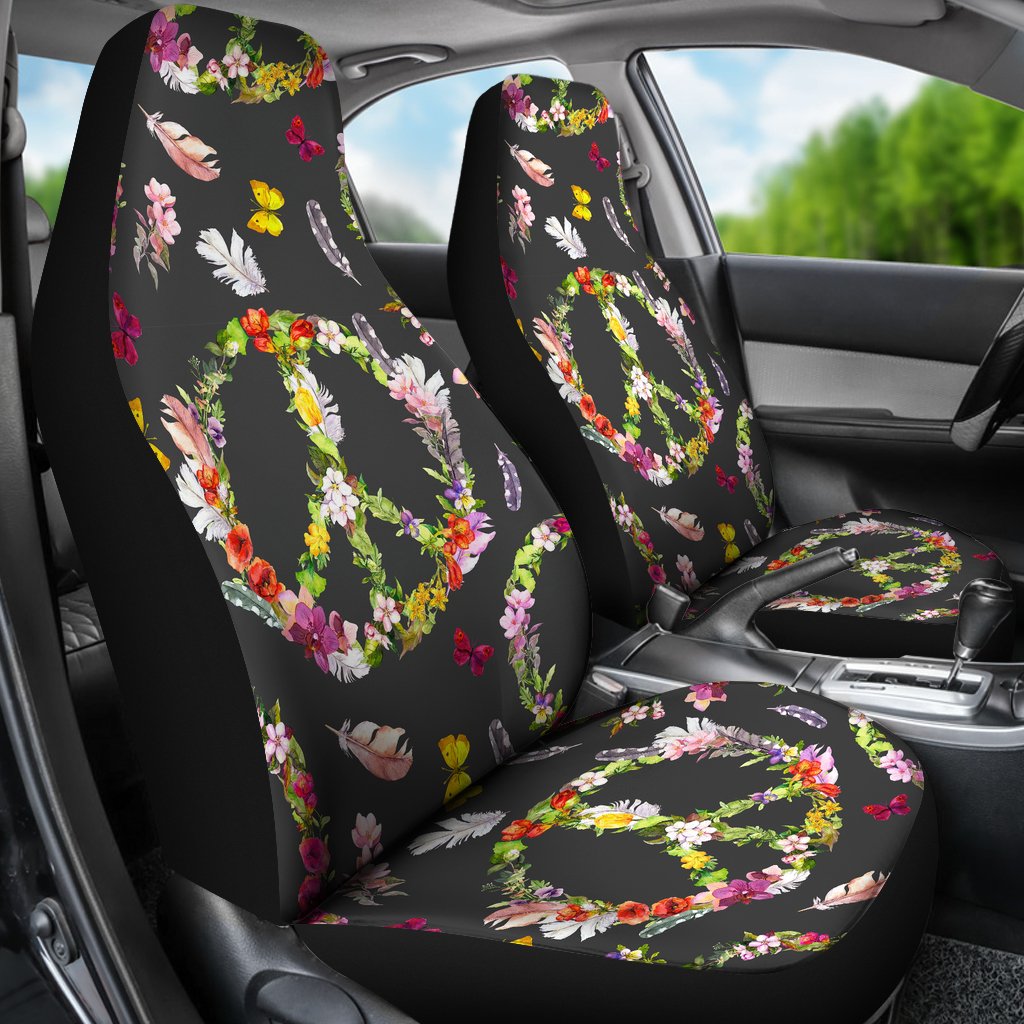 Peace Sign flowers Design Print Universal Fit Car Seat Covers