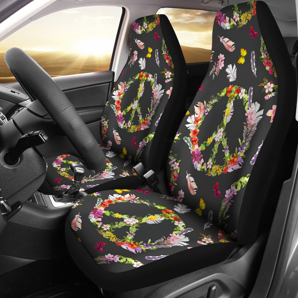 Peace Sign flowers Design Print Universal Fit Car Seat Covers