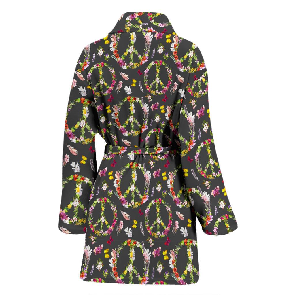 Peace Sign flowers Design Print Women Bath Robe-JTAMIGO.COM