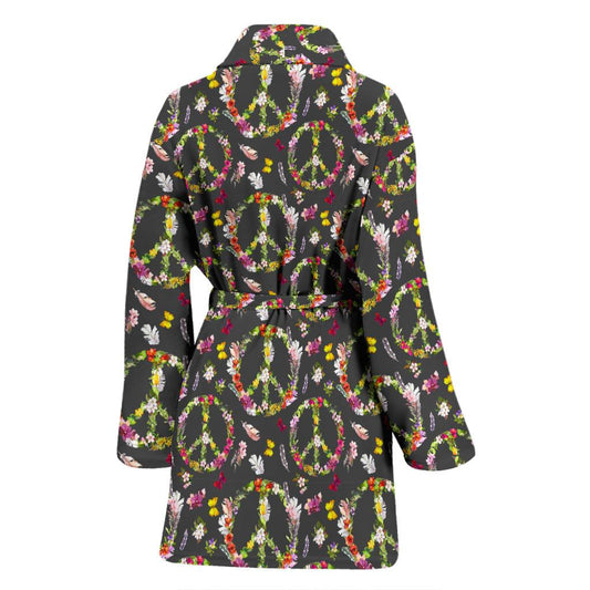 Peace Sign flowers Design Print Women Bath Robe-JTAMIGO.COM