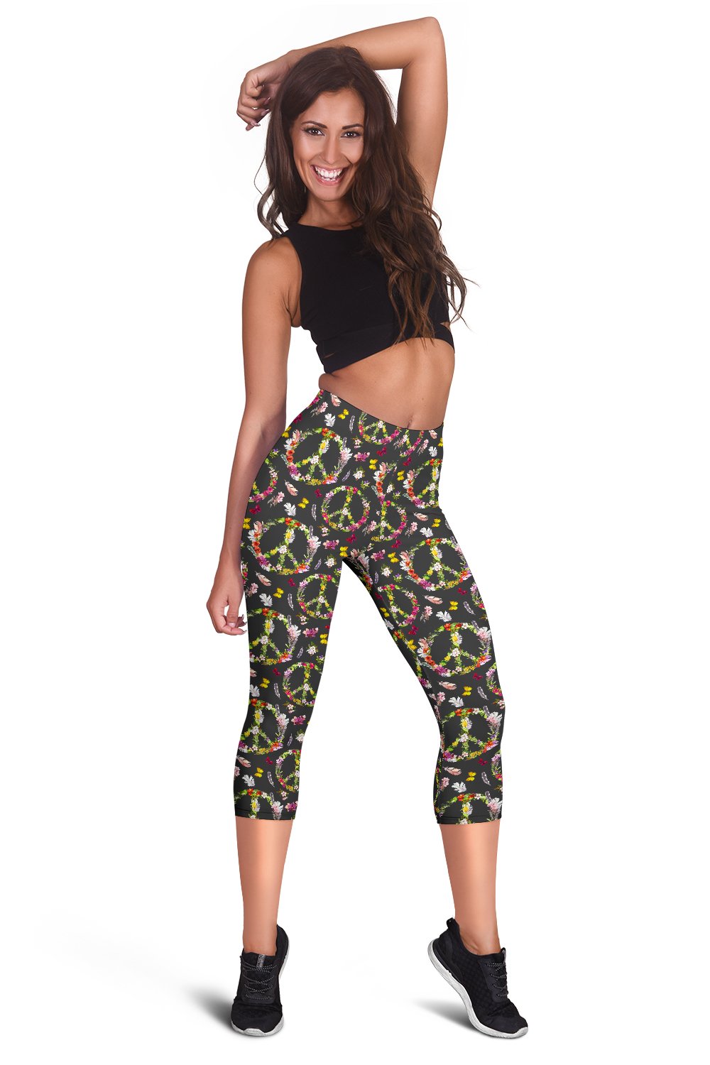 Peace Sign flowers Design Print Women Capris