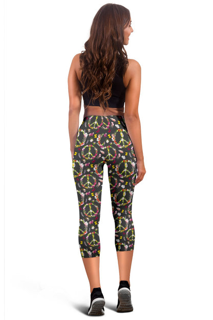 Peace Sign flowers Design Print Women Capris