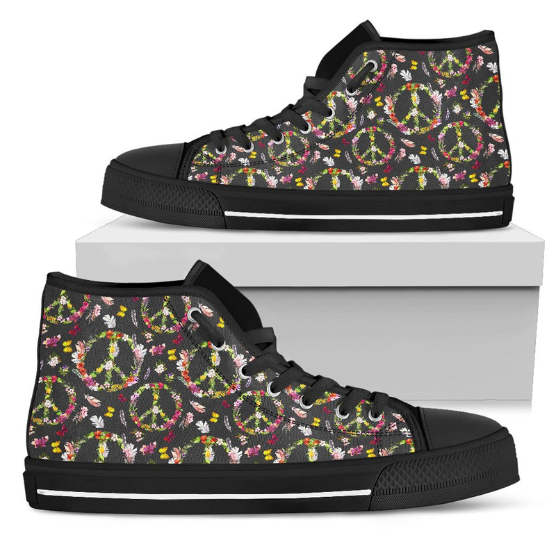 Peace Sign Flowers Design Print Women High Top Shoes