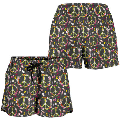 Peace Sign flowers Design Print Women Shorts-JTAMIGO.COM